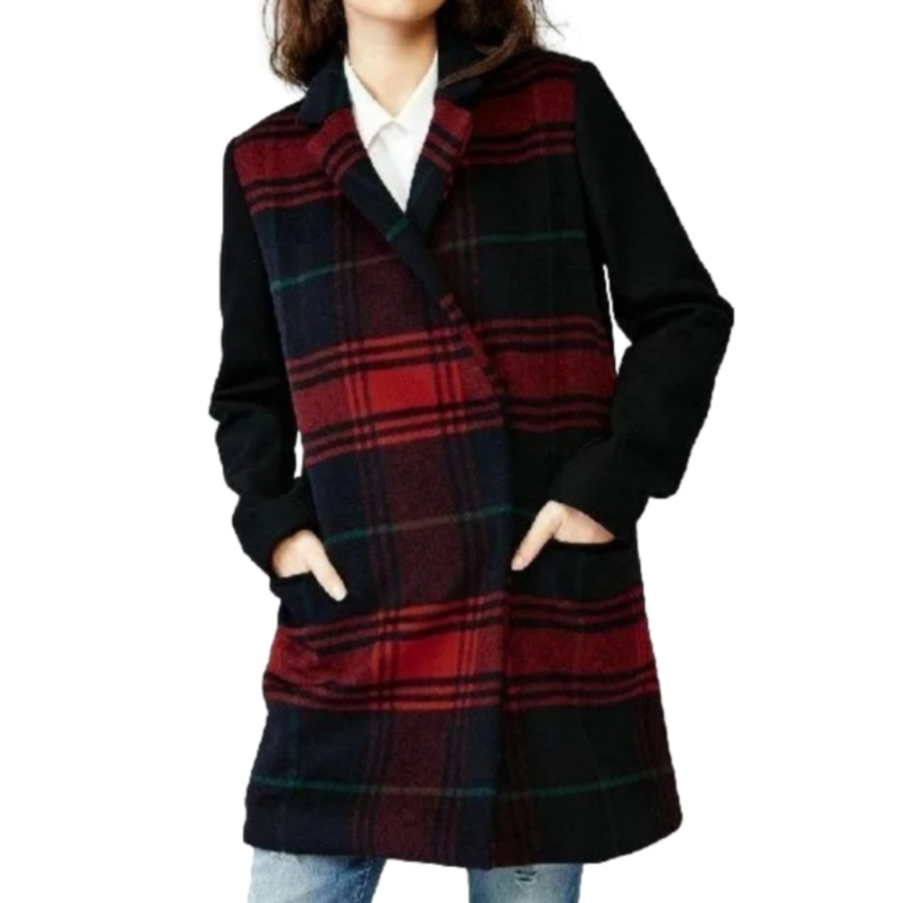 Pea coat Wool blend Buffalo Plaid Collared Navy Red Green colors GAP